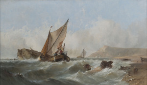 ALFRED MONTAGUE (British, 1832-1883) Shipwreck scene oil on canvas signed lower right "Alfred Montague, 1872"