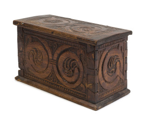 A folk art box carved with Nordic motif, Baltic pine, South Australian origin, 19th century