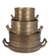 Set of three Imperial Standard measures, Bushel, Half Bushel and Peck, solid case brass, 19th century - 4