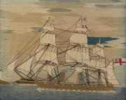 A tallship wool work tapestry in Australian cedar frame, 19th century - 2