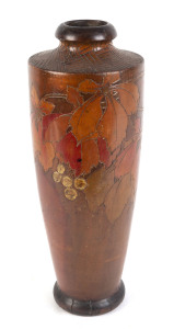 A pokerwork vase with berries and leaves, Tasmanian origin, circa 1930s