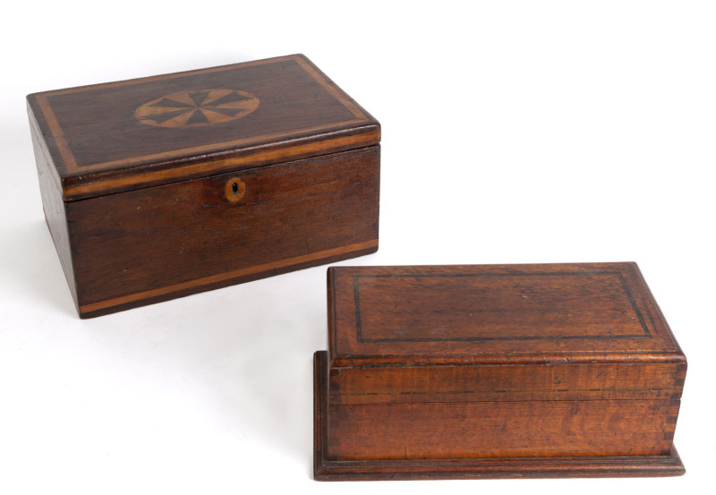 A Queensland silky oak inlaid box; together with a Tasmanian deed box, cedar and possibly sassafras 19th and 20th century