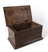 A folk art cedar box carved with parrot and swans, late 19th century - 2