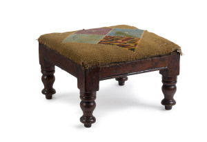 An Australian cedar footstool with tapestry covering, mid 19th century