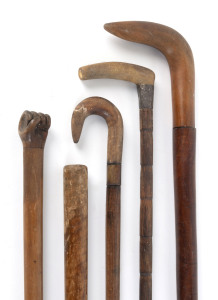 Five assorted walking sticks, Australian and foreign, 19th century