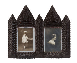 A tramp art diptych picture frame, Australian cedar, late 19th century