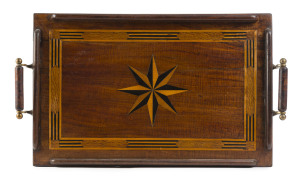 A serving tray inlaid with nautical starburst, fiddleback blackwood, silky oak, Queensland maple, ebony and pine, 19th century