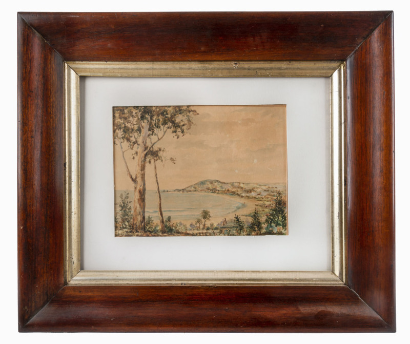 ARTIST UNKNOWN (Australian School) Arthurs Seat Port Philip Bay watercolour on paper 19th century Australian cedar frame with gilt slip