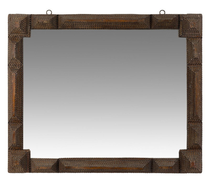 A tramp art framed mirror, carved Australian cedar, late 19th century