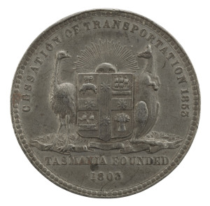 Cessation of Transportation medallion 1853 in white metal, 55mm