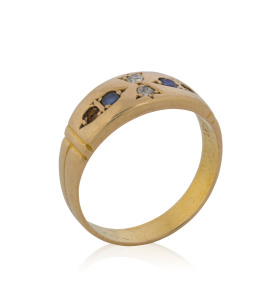 An early Ballarat ring, yellow gold, diamond and sapphire, engraved "BALLARAT, 1858"