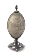 A silver mounted emu egg carved with Australian fauna, 19th century