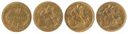 GOLD SOVEREIGNS: 1870 Sydney Mint, 1879 Melbourne (St.George), 1889 London (Jubilee Head) & 1901 Perth (Veiled Head). A nice group, all with different portraits of Victoria. (4). - 2