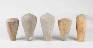 A collection of five stoneware gun powder jars