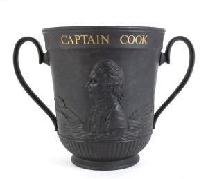 CAPTAIN COOK Bicentenary 1770-1970 loving cup, black basalt porcelain by Royal Doulton, numbered 159, circa 1970