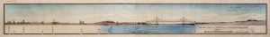 SYDNEY HARBOUR BRIDGE Proposed design in cross section, circa 1903 "Section of City from Town Hall to N. Sydney Grammar School shewing Relative Proportions To Bridge, scale 200 feet to one inch" panoramic coloured lithograph by W.A. Gullick, Government Pr