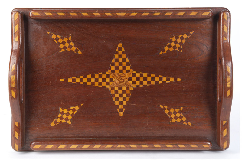 An Australian serving tray, cedar and pine inlay, late 19th century