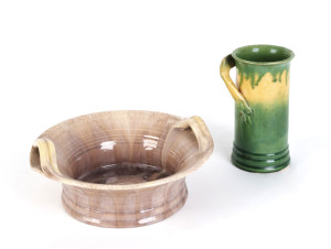 REMUED POTTERY Vase and bowl with branch handles