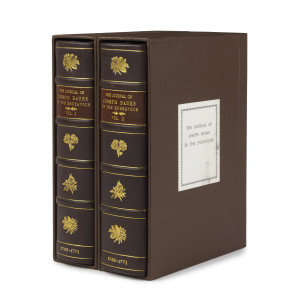 BANKS, Joseph The Journal of Joseph Banks in the Endeavour. With a commentary by A.M. Lysaght.[Genesis Publications, 1980] 2 vols. Thick Roy. 8vo. Original quarter calf. Spines gilt with raised bands and morocco titling labels. In captioned slip-cases. Al