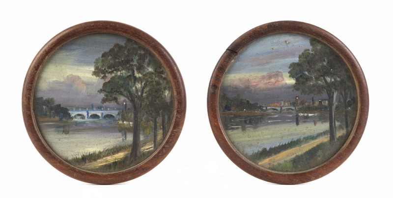 ARTIST UNKNOWN (Australian) (I) Princes Bridge (II) Yarra, pair of circular oils on card