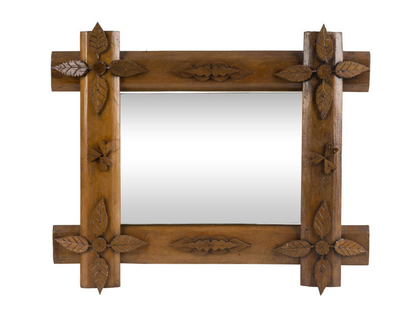 Two rare tramp art framed mirrors with leaf decoration, cedar and pine, South Australian origin, 19th century