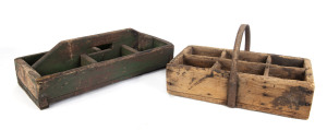 Two handmade tool or bottle carriers, painted pine and iron, 19th and early 20th century