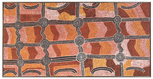 OLD MICK WALLANKARRI TJAKAMARRA (1914-1996) synthetic polymer paint on canvas label verso "Old Mick Tjakarmarra, Papunya N.T. 1980" Papunya Tula No. OM 801223