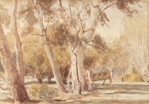 AUSTRALIAN SCHOOL (circa 1920) (Bush camp) watercolour on paper signed lower left "L. FRASER"