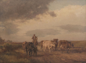 JAN HENDRIK SCHELTEMA (1861-1941) (Droving cattle) oil on canvas signed lower right "J.H. Scheltema" John Thallon label verso