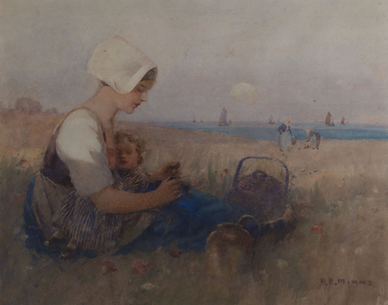 BENJAMIN EDWIN MINNS (1864-1937) "A Day At THe Seaside" watercolour on paper signed lower right "B.E. Minns"