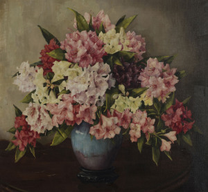 EVELYN MONETTE BAXTER (1926-1979) (Rhododendrons) oil on canvas signed lower left "Evelyn M. Baxter"