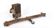 An old pulley block and an old yoke, eucalypt and iron, Australian origin, 19th century