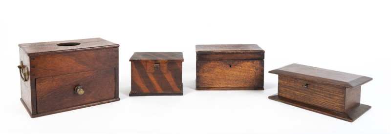 An Australian cedar ballot box, painted money box, blackwood jewel box and cedar dovetailed box, 19th and 20th century