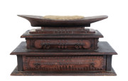 An impressive tramp art sewing box with canoe shaped pin cushion top, stained kauri pine, late 19th century - 2