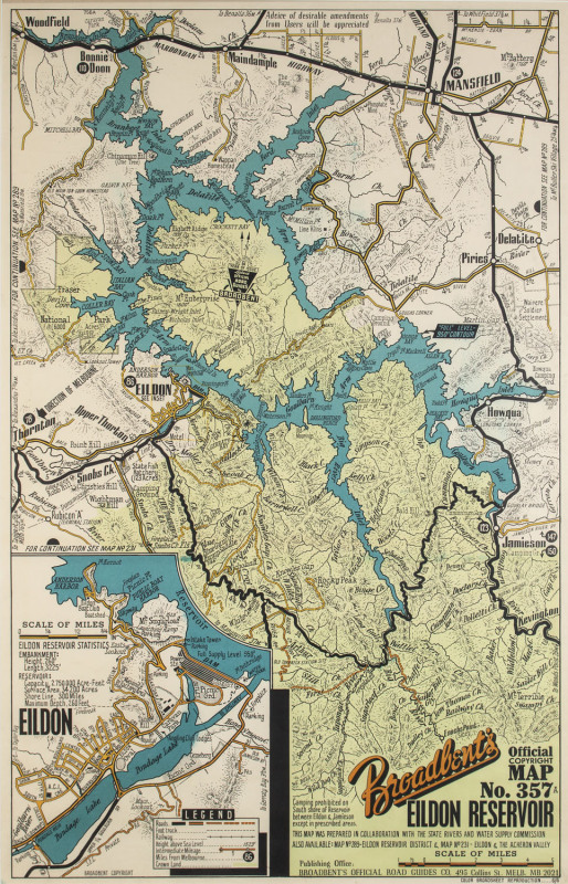 BROADBENTS EILDON RESERVOIR Map No.357A, circa 1930