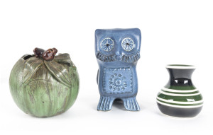 McLAREN Pottery owl, ARTHUR MERRIC BOYD Pottery vase and a LYN HART Pottery vase