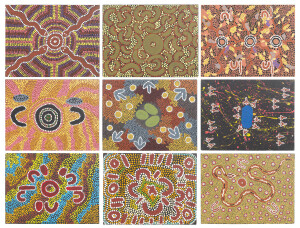 WARLUKURLANGU ARTISTS ASSOCIATION, Group of 20 panels by female Aboriginal artists Yuendumu, Northern Territory, Via Alice Springs Gallery numbers and details verso with Warlukurlangu Artist Assn. rubber stamp acrylic on canvas board