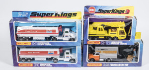 MATCHBOX: group of 1970s Lesney Era H type ‘Super Kings’ consisting of Hercules Mobile Crane (K12) – yellow; and, Ford Van (K29) – U Haul; and, Articulated Petrol Tanker (K16) – Exxon. All mint in original cardboard H type windowed boxes (4 items)
