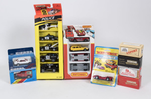 MATCHBOX: group of miscellaneous 1-75 model cars including 4 Pack Gift Set (MP-1); and, Police 5 Pack Gift Set (60032); and, ‘Rollamatics’ Turbo Fury (69) – Red. All mint in original packaging. (45 items)