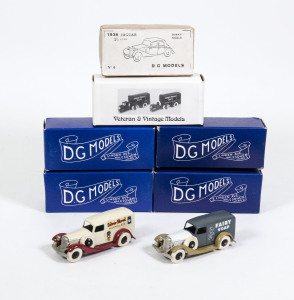D.G. MODELS: group of model cars including ‘DINKY COPY’ Shredded Wheat Van (28/2); and, 1936 Jaguar 2½ Litre (6); and, Bentley S Saloon (DS09). All mint in original cardboard boxes. (50 items)