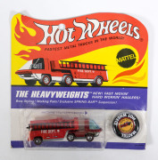 HOTWHEELS: 1970 Redline 'The Heavyweights' Fire Engine (6454) - Spectral Flame Red Cab and Plastic Red Trailer. Mint and unopened in original flame blister pack.