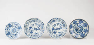 A pair of Ming style blue and white dishes painted with deer