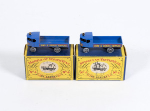MATCHBOX: group of 1950s A Type ‘Models of Yesteryear’ Sentinel Steam Waggon (Y4) - blue; ‘Sand and Gravel Supplies’ with grey metal wheels. Both mint to near mint in original cardboard A type boxes. (6 items)