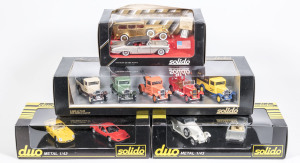 SOLIDO: Group of gift sets including Age D’or Citroen (C4); and, Prestige USA Cars (28260); and, Duo Gift Set (7043). All mint in original cardboard windowed boxes. (5 items)