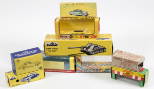 Miscellaneous group of boxes including SOLIDO: Char Russe ‘SU 100’ (208), and, TRIANG: ‘Spot on’ (103); and, Grand Prix Models Sunbeam Alpine Sports (710). Most mint to near mint. (40 items approx.)