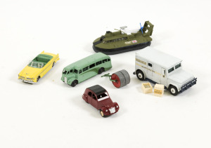 DINKY: group of vintage unboxed model vehicles including ‘BBC’ Television Service Mobile Control Room (967); and, Standard Atlas Minibus (295); and, Leyland 384 Tractor (308). Mixed condition (55 items)