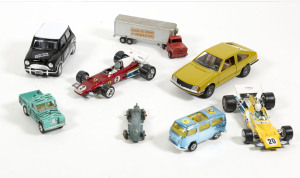 Miscellaneous group of unboxed model cars including HOTWHEELS: 1:25 Opel Monza (6734); and CCCP/USSR NOVOEXPORT: 1:43 rare early 1976 Soviet Era GIA Police Car A8 (412); and, CORGI: Land Rover 109 W.B (GS8). Mixed condition. (75 items)