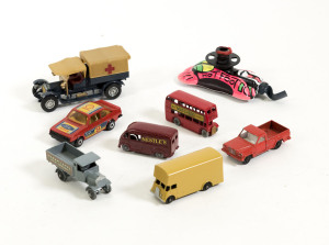 MATCHBOX: group of 1:75 model cars including ‘Models of Yesteryear’ AEC 1916 Y Type Lorry (6); and, Jeep Gladiator Pickup (71); and, Commer 30 CWT Van (69); and, 1992/93 Kelloggs Promo Van in original Kellogg’s box. Mixed condition and unboxed. (30 items 