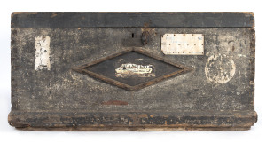 A painted shipping trunk, marked "W.H. SMART, MELBOURNE. ORONSAY"; together with original ticket and 3 postcards, circa 1925 