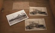 A painted shipping trunk, marked "W.H. SMART, MELBOURNE. ORONSAY"; together with original ticket and 3 postcards, circa 1925  - 3